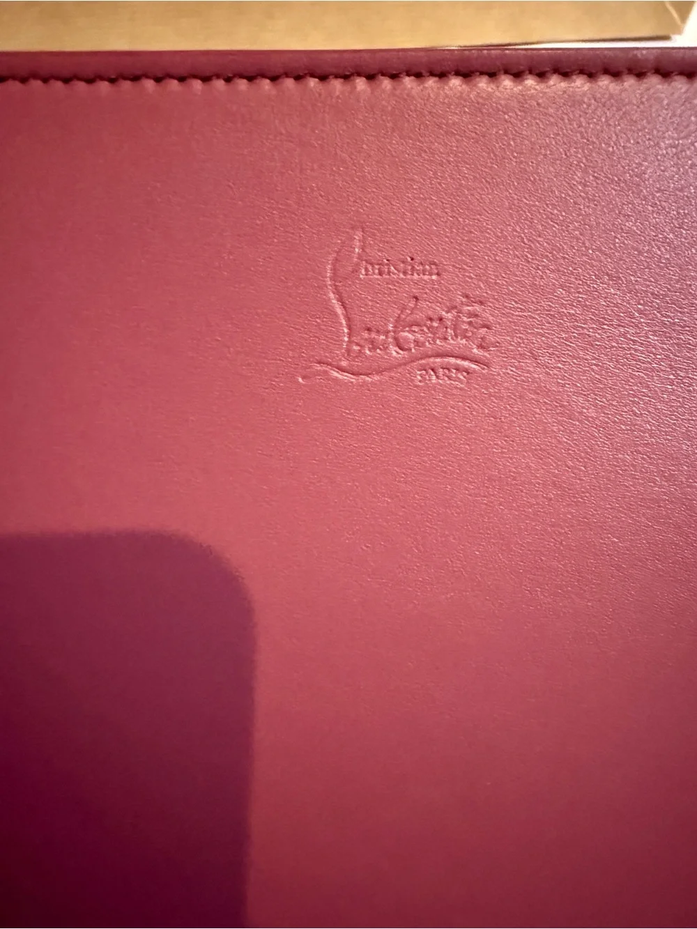 Christian Louboutin Dark Pink Leather Wristlet Clutch with Signature Shoe, NWT